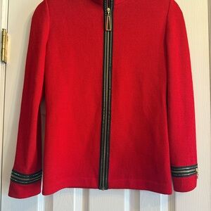 St. John Red Cardigan with Black Accents